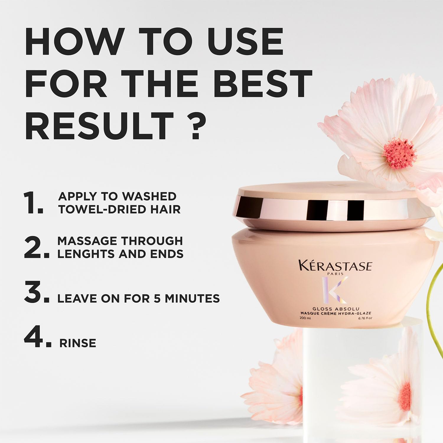 Kérastase Gloss Absolu Crème Anti-Frizz Mask, 200ml, Hair Mask for Medium to Thick Hair with Hyaluronic Acid and Glycolic Aci