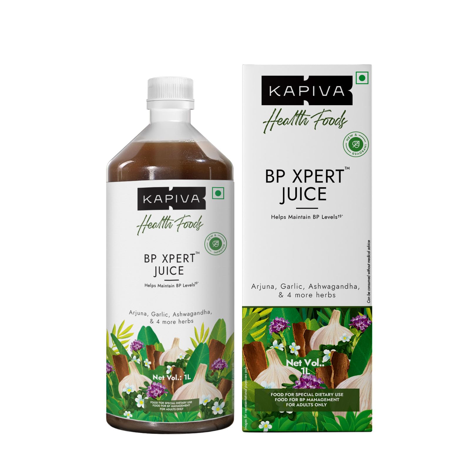 Kapiva BP Care Juice, 1 Litre, Herbal Supplement with Arjuna, Garlic, Guggul & Jatamansi, GMP Certified, No Added Sugar