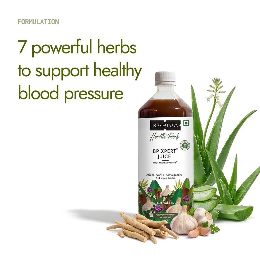 Kapiva BP Care Juice, 1 Litre, Herbal Supplement with Arjuna, Garlic, Guggul & Jatamansi, GMP Certified, No Added Sugar - bac
