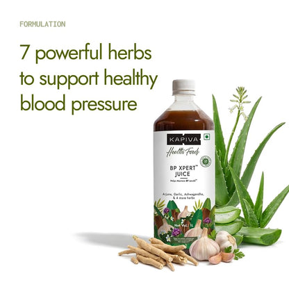 Kapiva BP Care Juice, 1 Litre, Herbal Supplement with Arjuna, Garlic, Guggul & Jatamansi, GMP Certified, No Added Sugar - bac