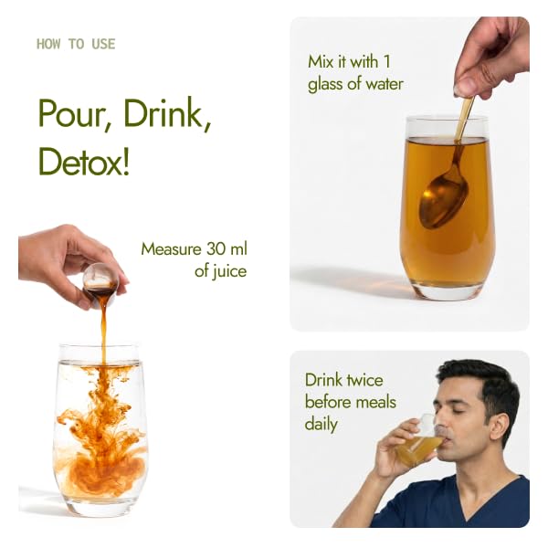 Kapiva Liver Care Juice, 1L, Herbal Supplement with Aloe Vera, Kalmegh, Kutki, Bhui Amla, Haldi - ingredients panel