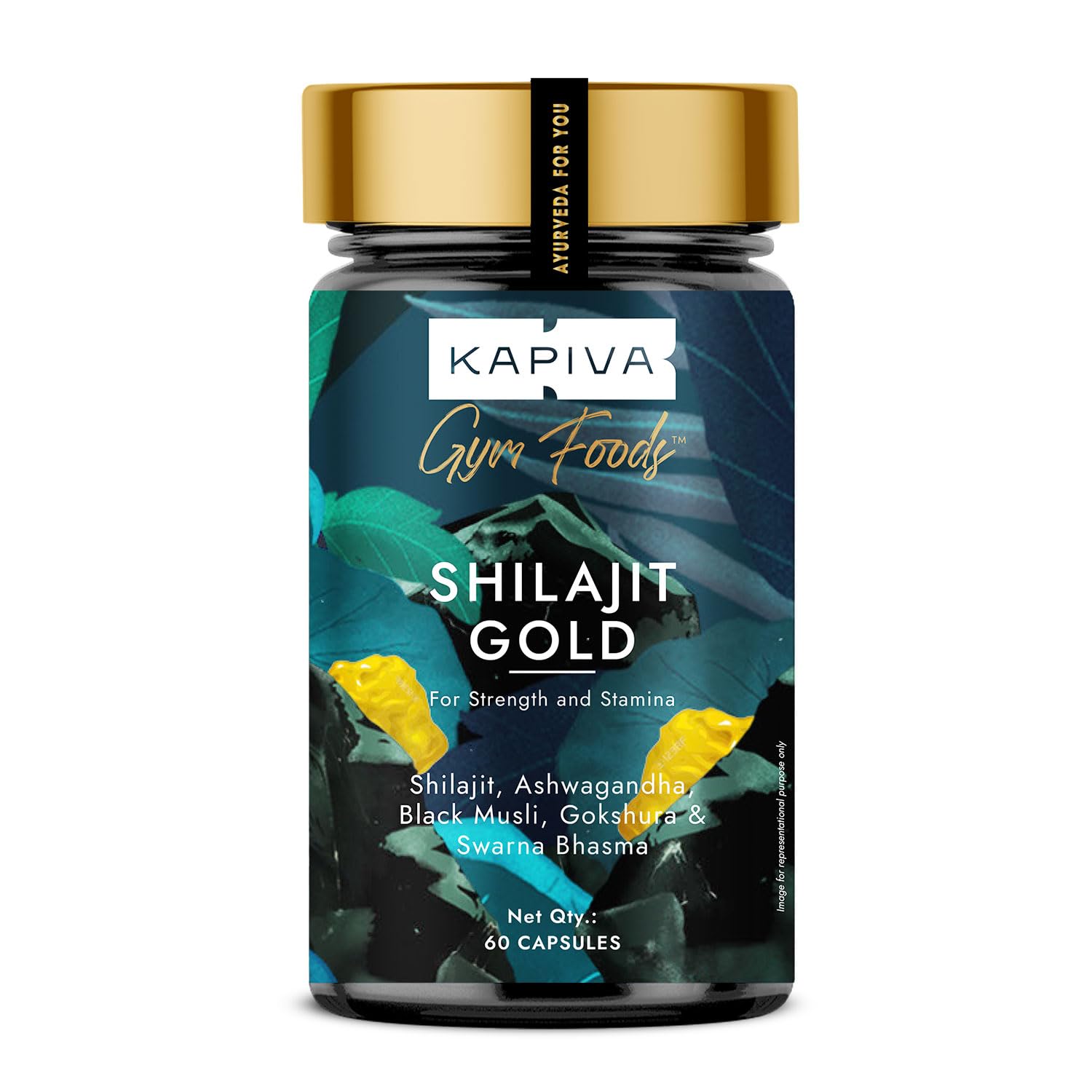 Kapiva Shilajit Gold 60 Capsules with 24 Carat Gold, Himalayan Grade A Shilajit, Ashwagandha, Gokshura, Safed Musali, 100% Ay