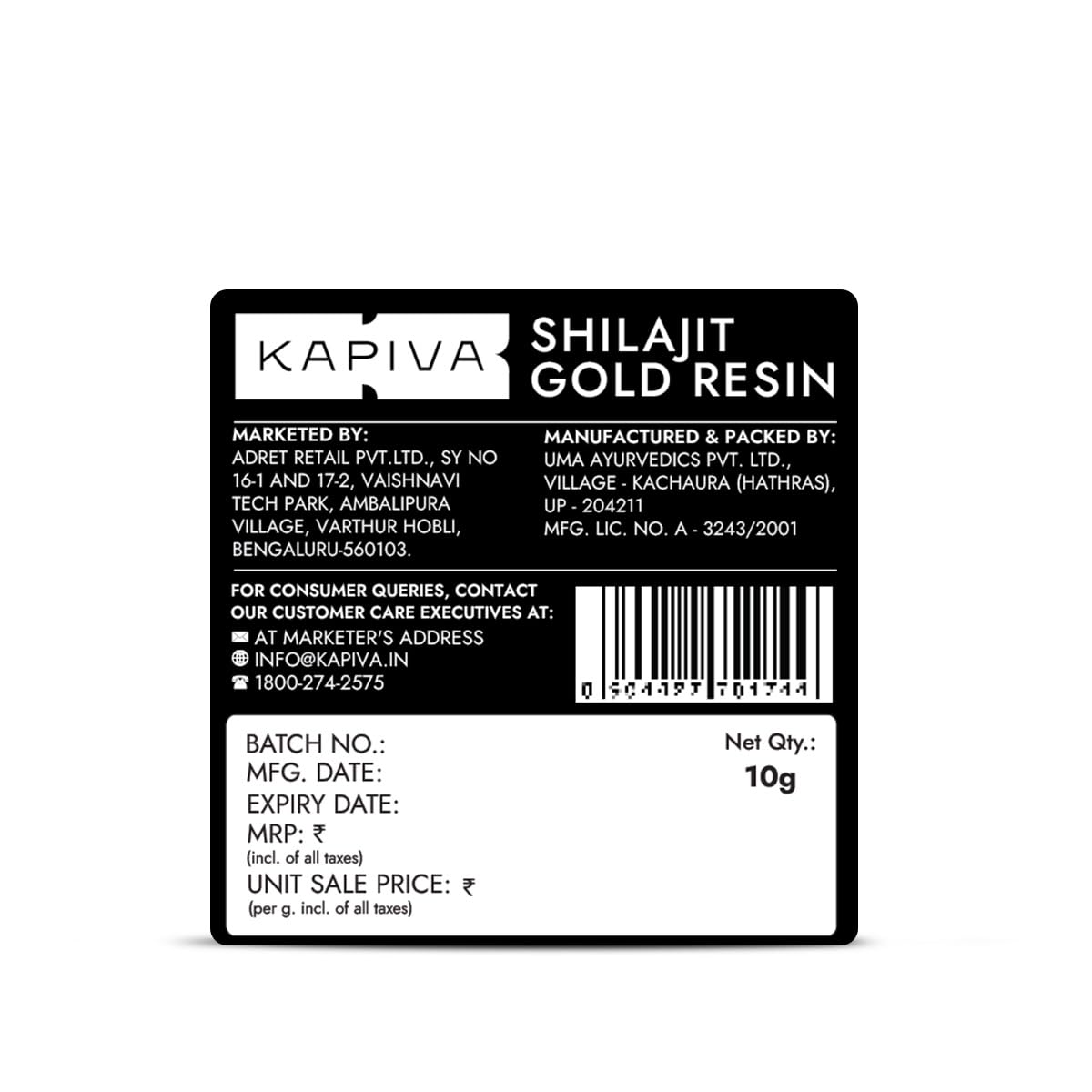 Kapiva Shilajit Gold Resin, 500mg/Serving, 24 Carat Gold, Nagori Ashwagandha, Black Musli - size and scale