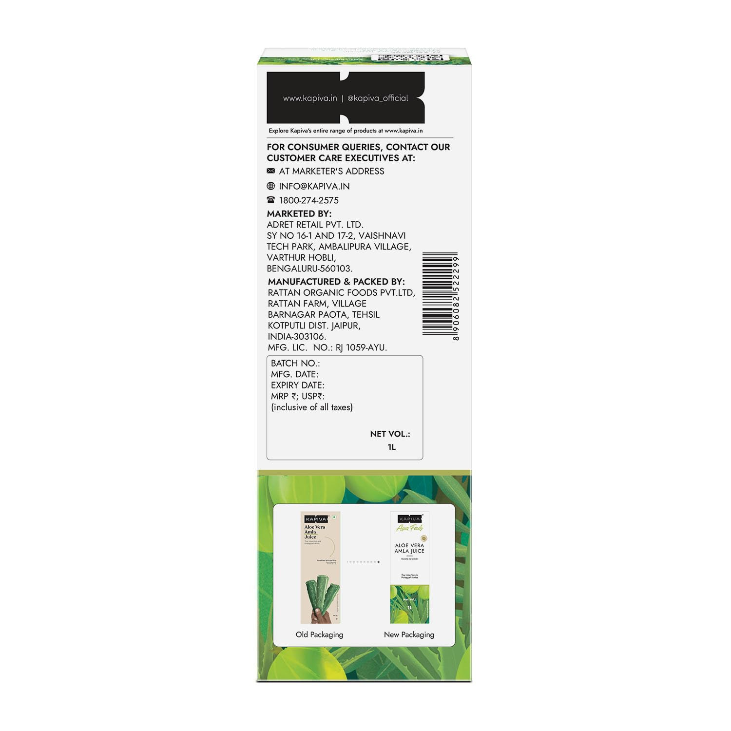 Kapiva Wild Amla Juice, 1L, Cold-Pressed, No Added Sugar - ingredients panel