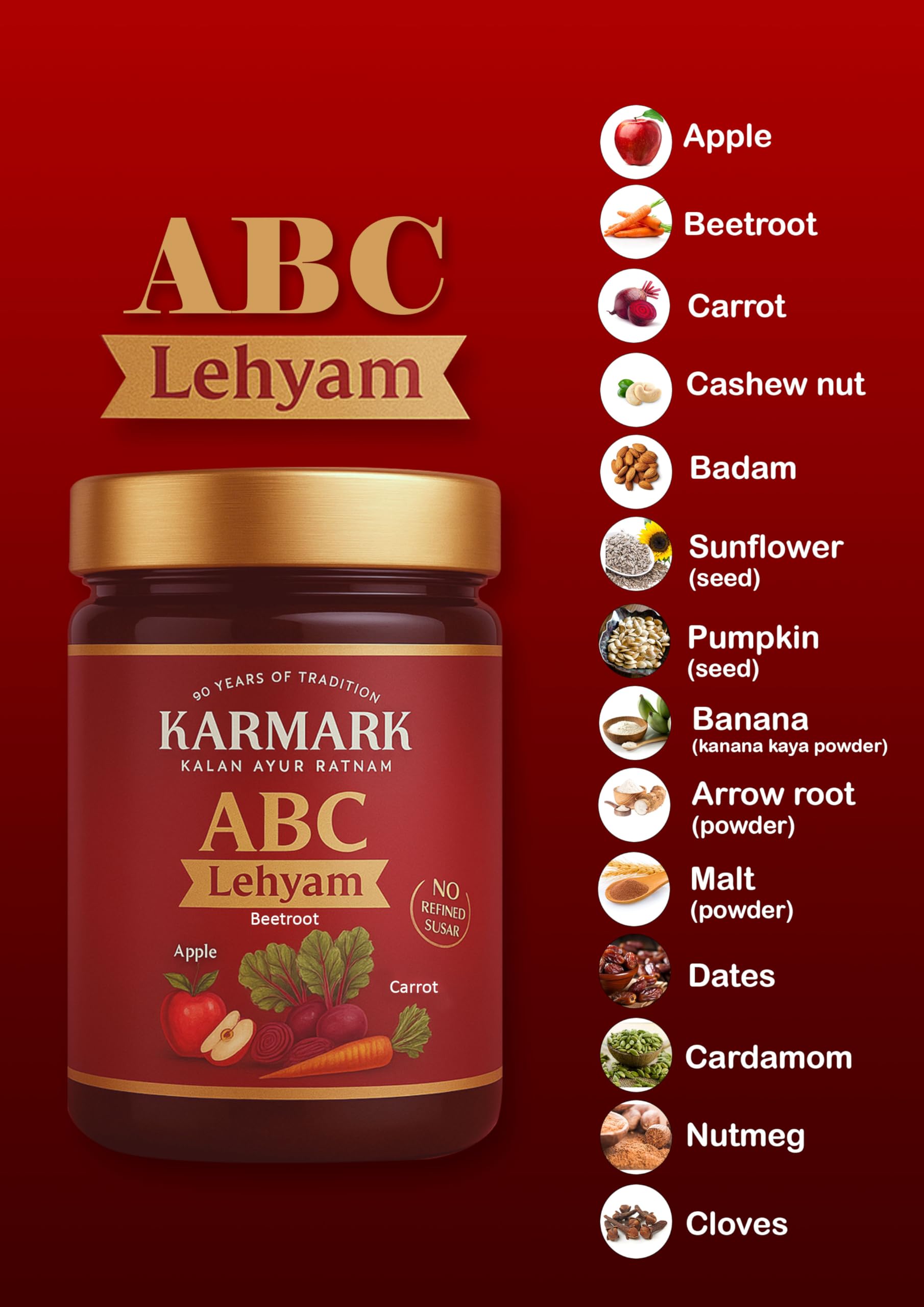 KAR Mark Karmark ABC Lehyam 500g - Apple, Beetroot & Carrot Herbal Supplement, No Refined Sugar, Rich in Fiber & Vitamins - p