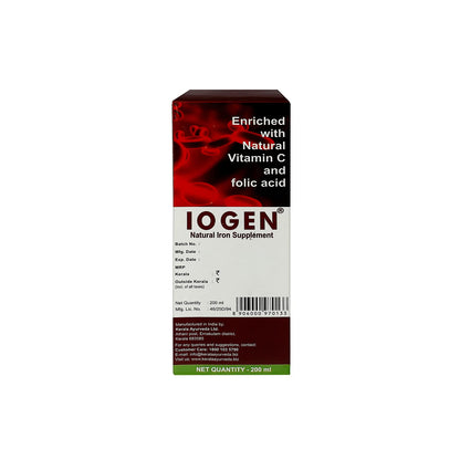 Kerala Ayurveda Iogen Syrup, 200ml, Herbo-Mineral Iron Formulation with Amla, Shatavari & Bilva - front view