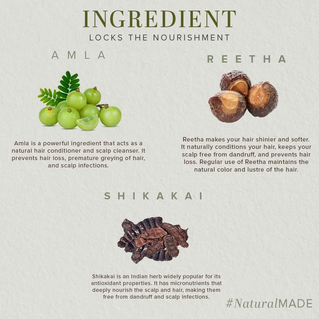 Khadi Natural Amla, Reetha and Shikakai Hair Powder Combo, 3 Pack, Herbal Hair Care Set for Normal Hair - back view