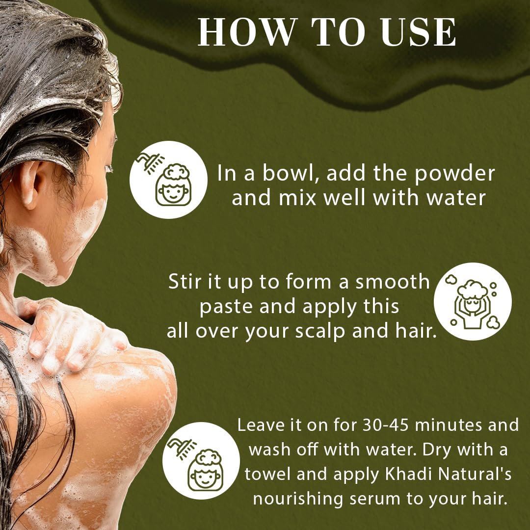 Khadi Natural Amla, Reetha and Shikakai Hair Powder Combo, 3 Pack, Herbal Hair Care Set for Normal Hair - packaging