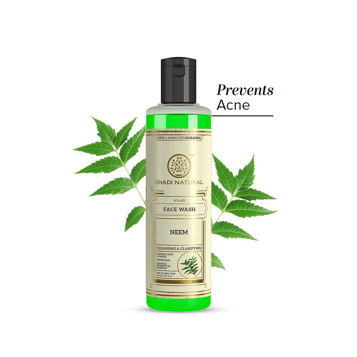 Khadi Natural Ayurvedic Neem Face Wash, Paraben and SLS Free, Suitable for All Skin Types, 210ml - front view