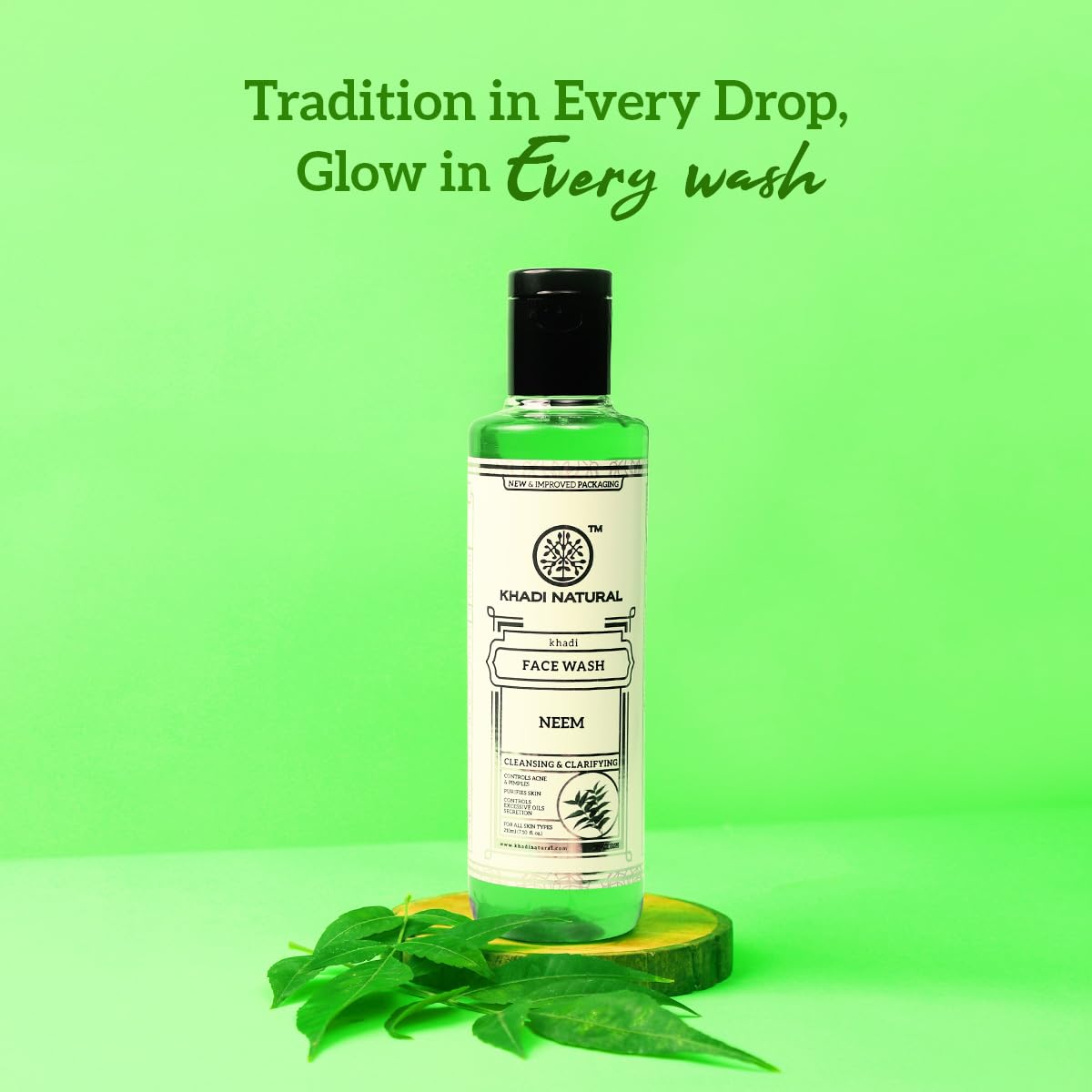 Khadi Natural Ayurvedic Neem Face Wash, Paraben and SLS Free, Suitable for All Skin Types, 210ml - packaging