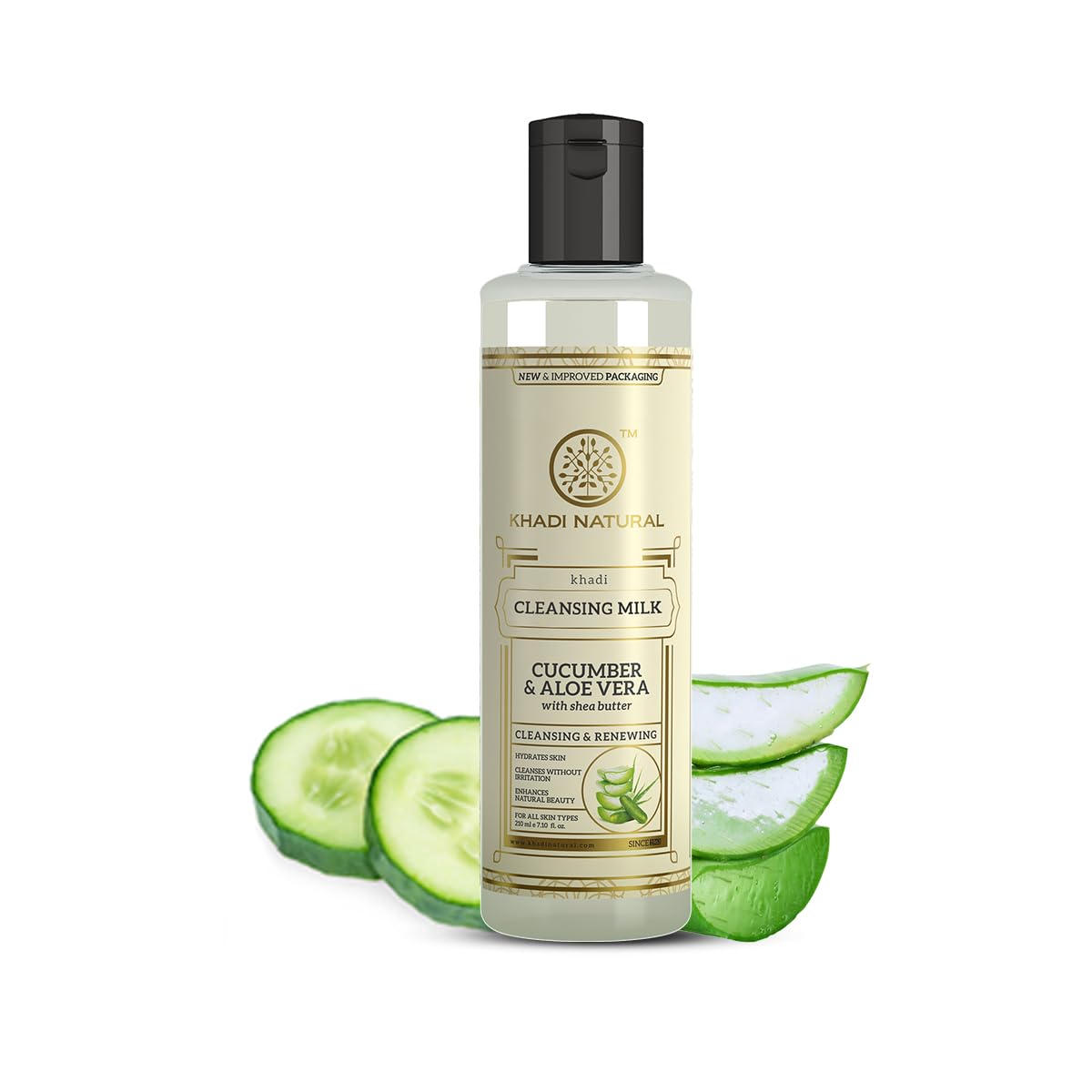 Khadi Natural Cucumber and Aloe Vera Cleansing Milk, Herbal Face Cleanser for Makeup Removal
