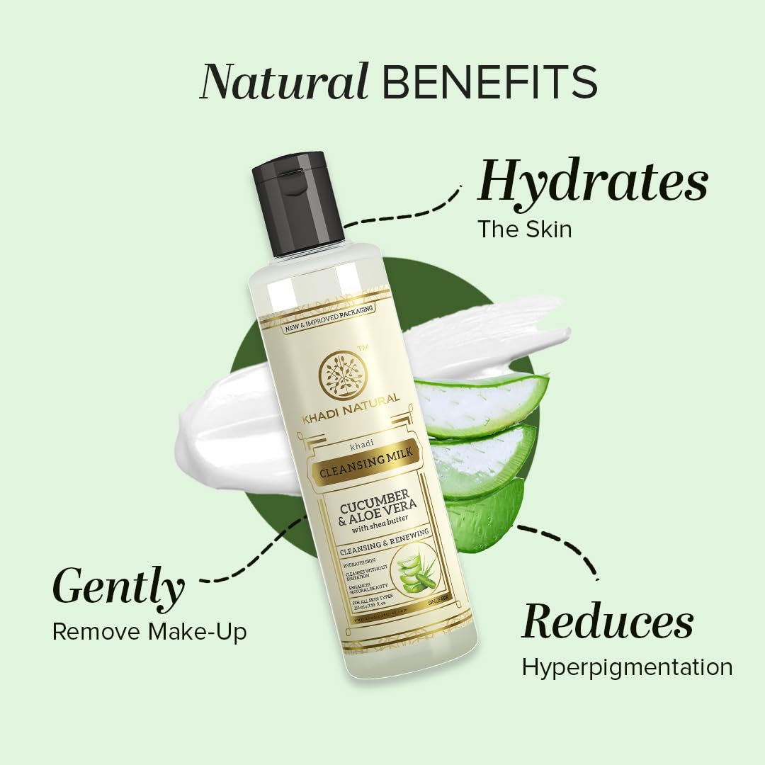 Khadi Natural Cucumber and Aloe Vera Cleansing Milk, Herbal Face Cleanser for Makeup Removal - front view (10)