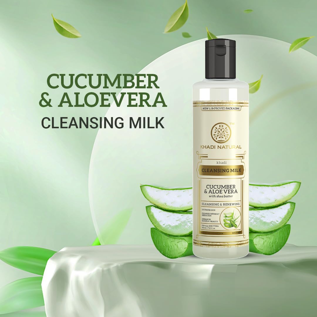 Khadi Natural Cucumber and Aloe Vera Cleansing Milk, Herbal Face Cleanser for Makeup Removal - label detail (13)