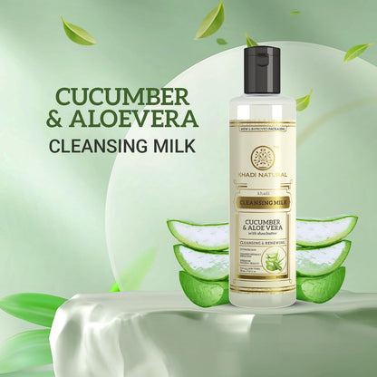 Khadi Natural Cucumber and Aloe Vera Cleansing Milk, Herbal Face Cleanser for Makeup Removal - label detail (13)