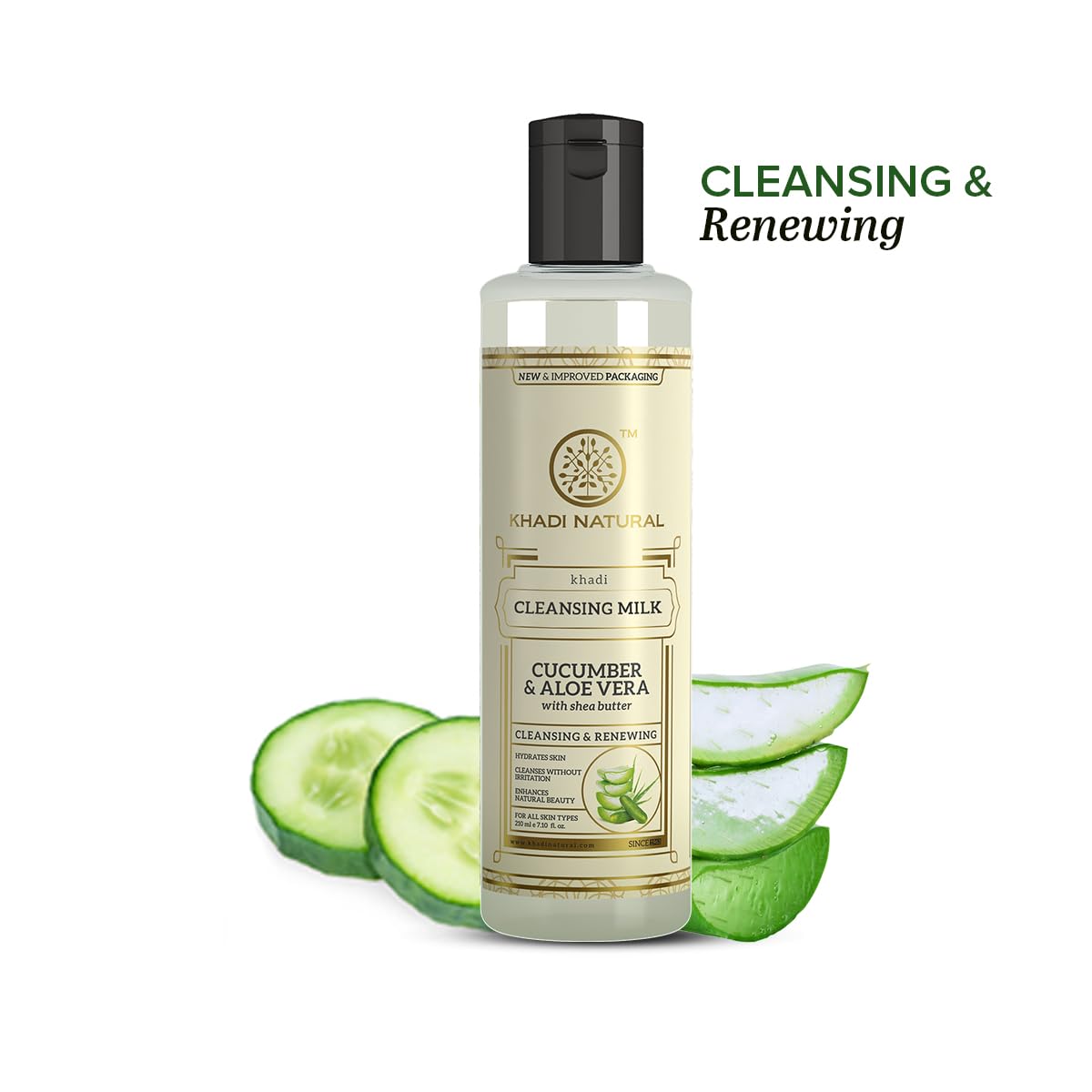 Khadi Natural Cucumber and Aloe Vera Cleansing Milk, Herbal Face Cleanser for Makeup Removal - front view