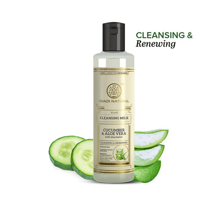 Khadi Natural Cucumber and Aloe Vera Cleansing Milk, Herbal Face Cleanser for Makeup Removal - front view