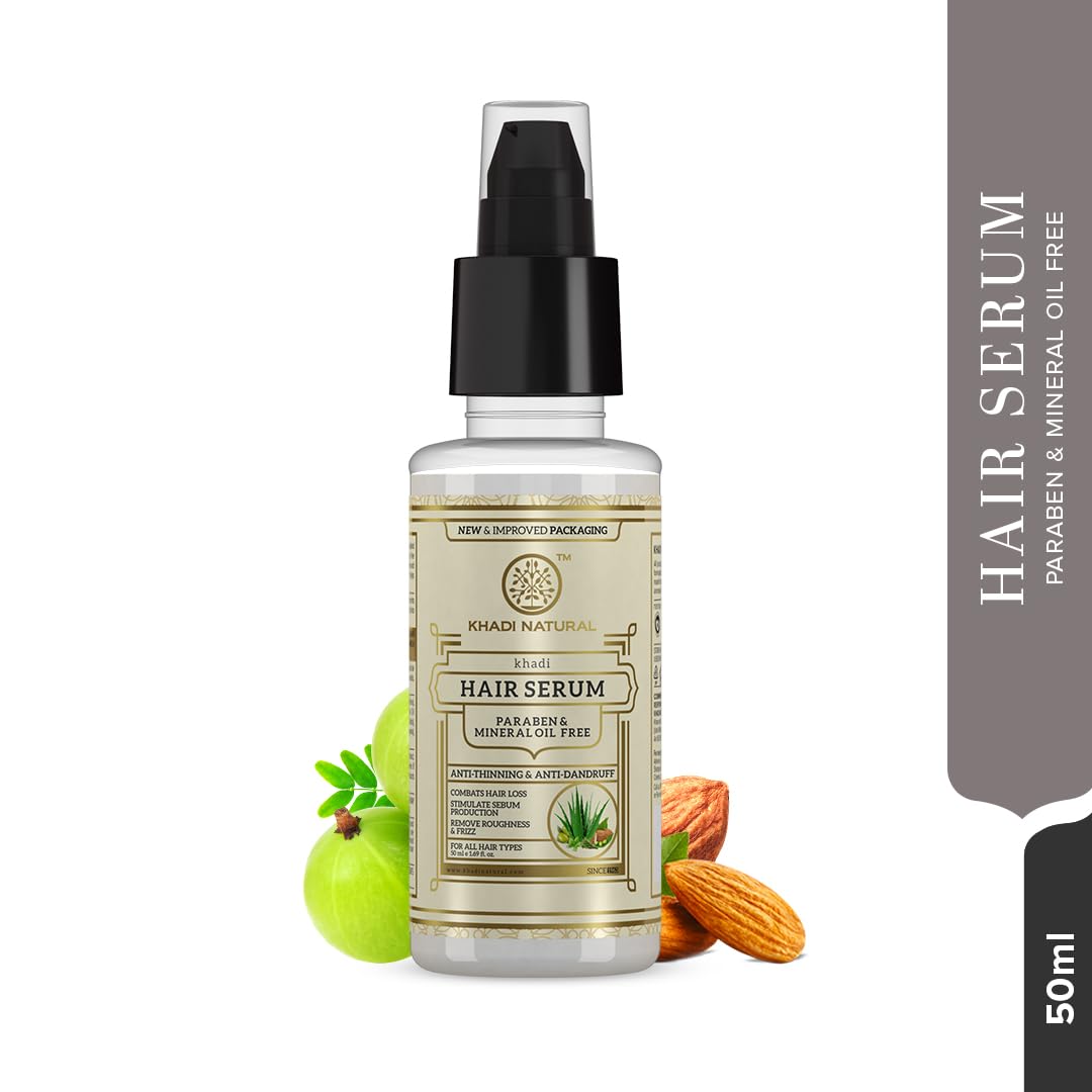 Khadi Natural Hair Serum, Lightweight Hair Styling Serum, Non-Sticky Formula for Men and Women, All Hair Types - label detail