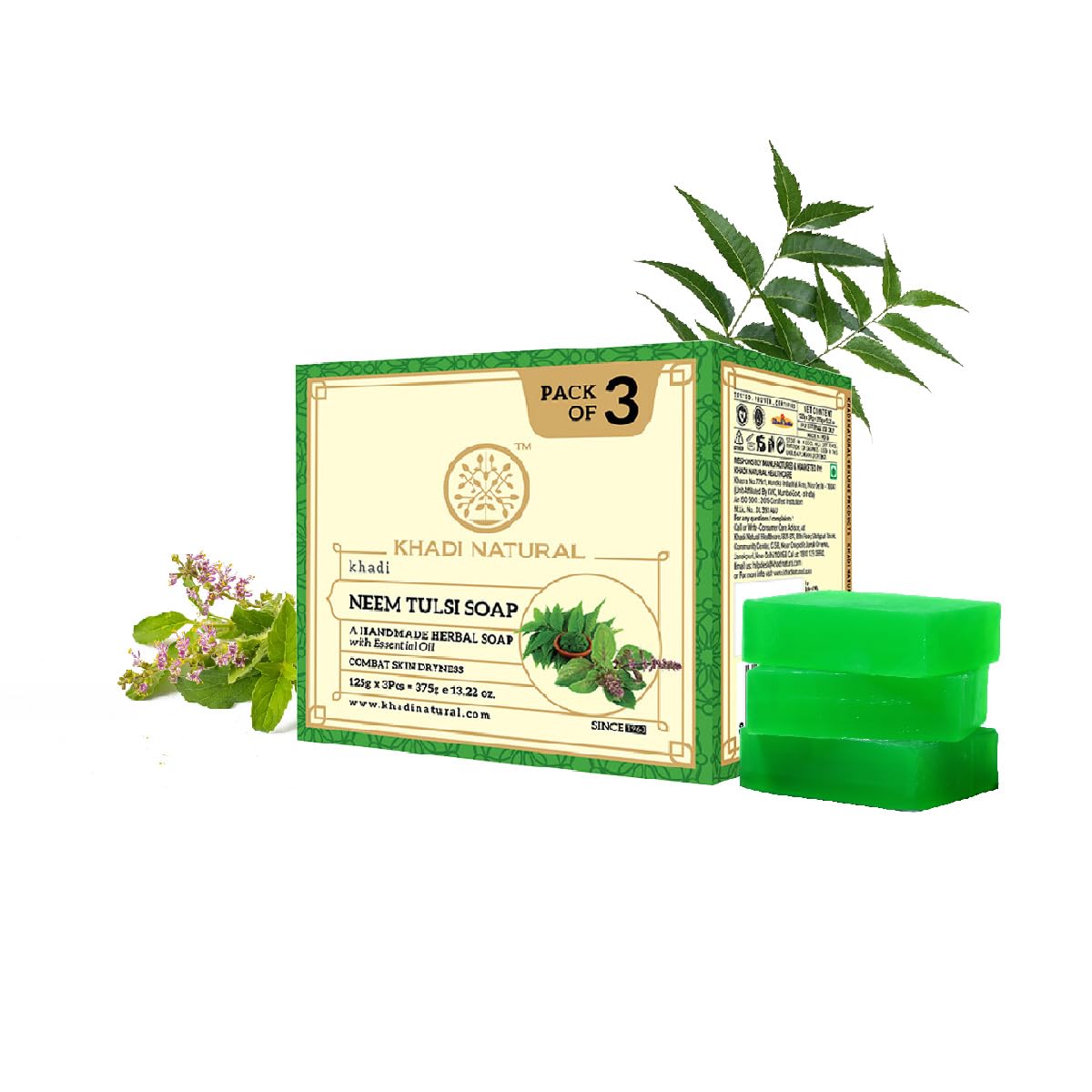 Khadi Natural Herbal Bath Soap, Solid Soap Bar, Pack of 3, 499g (3)