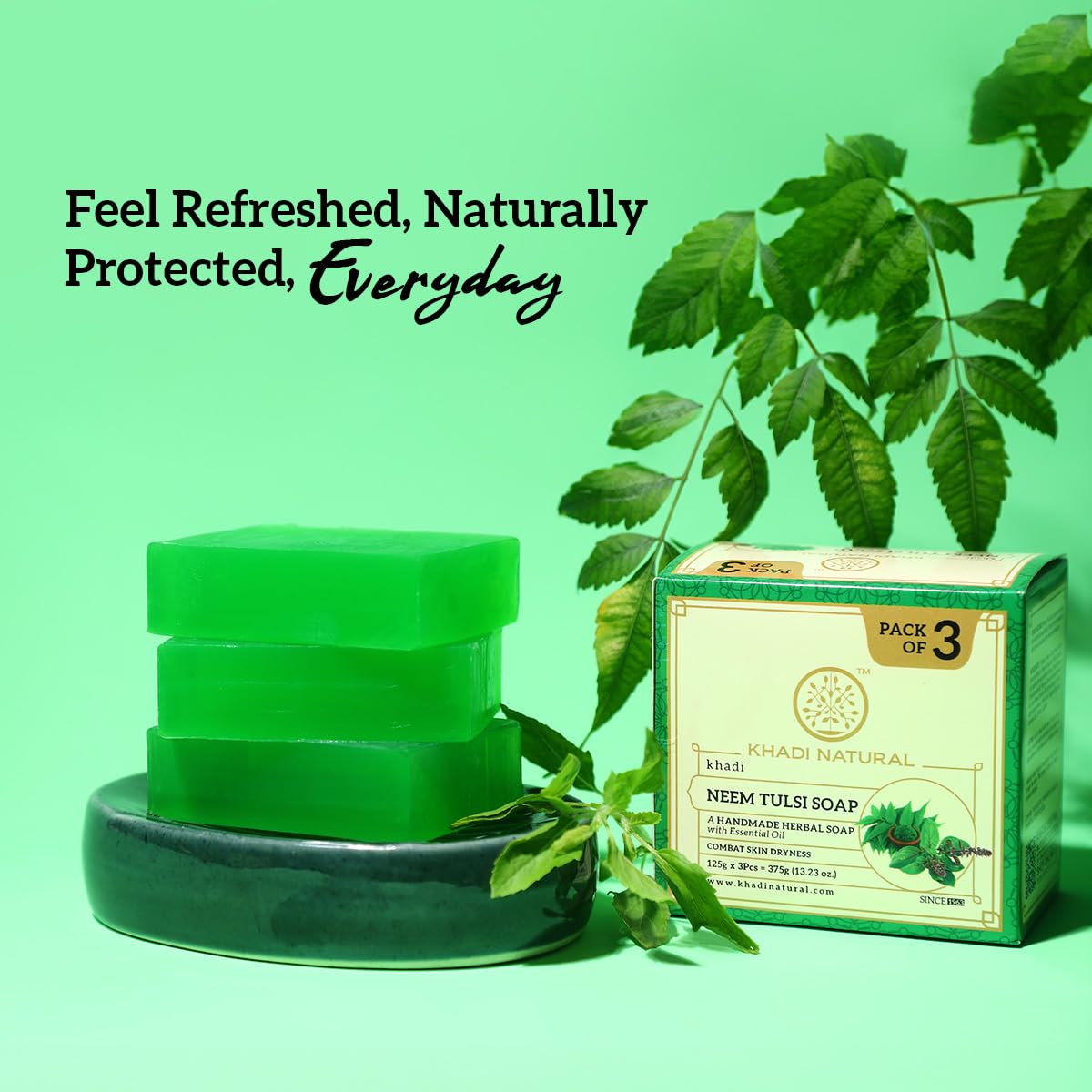 Khadi Natural Herbal Bath Soap, Solid Soap Bar, Pack of 3, 499g - packaging