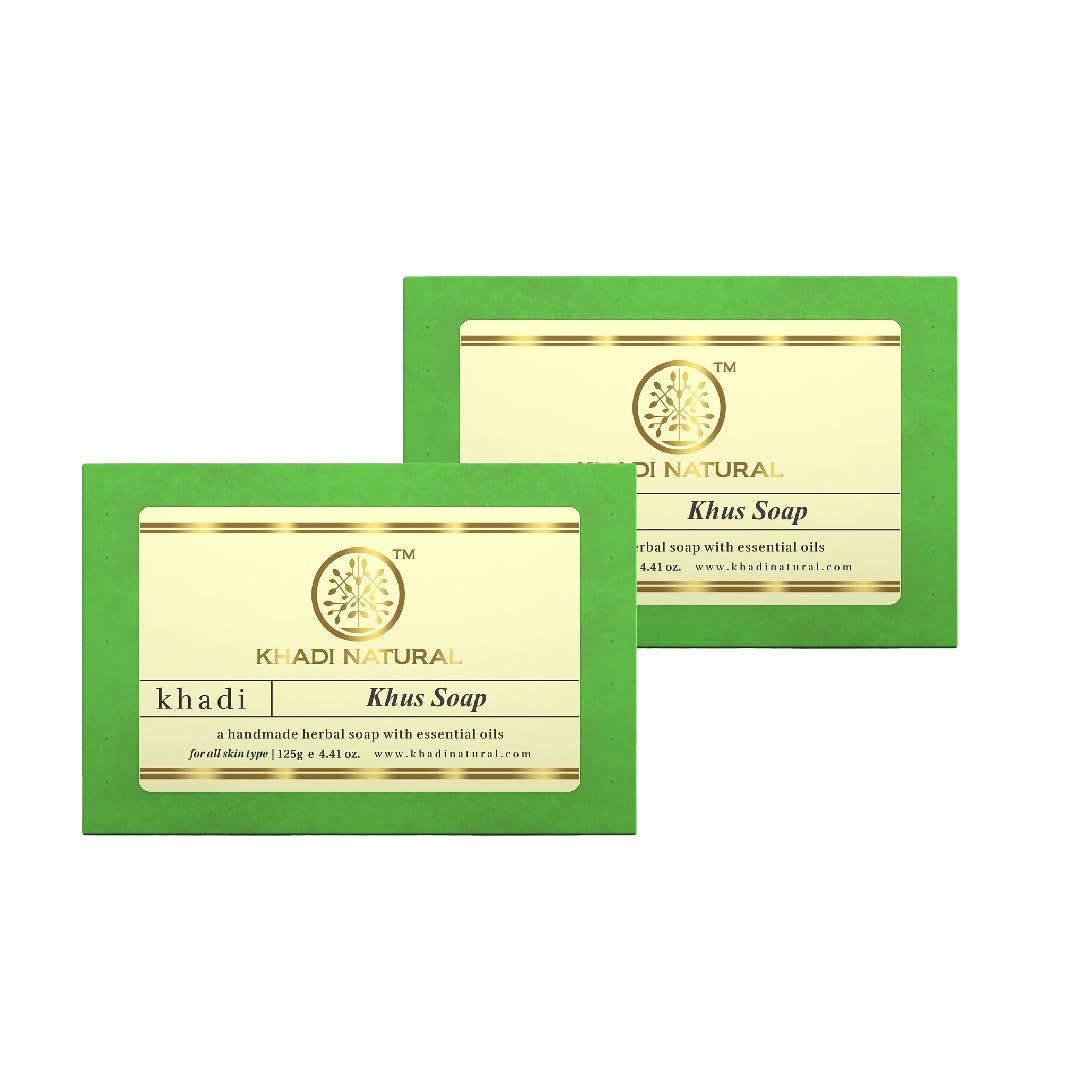 Khadi Natural Khus Handmade Soap, Solid Herbal Soap Bar, Pack of 2, 250g
