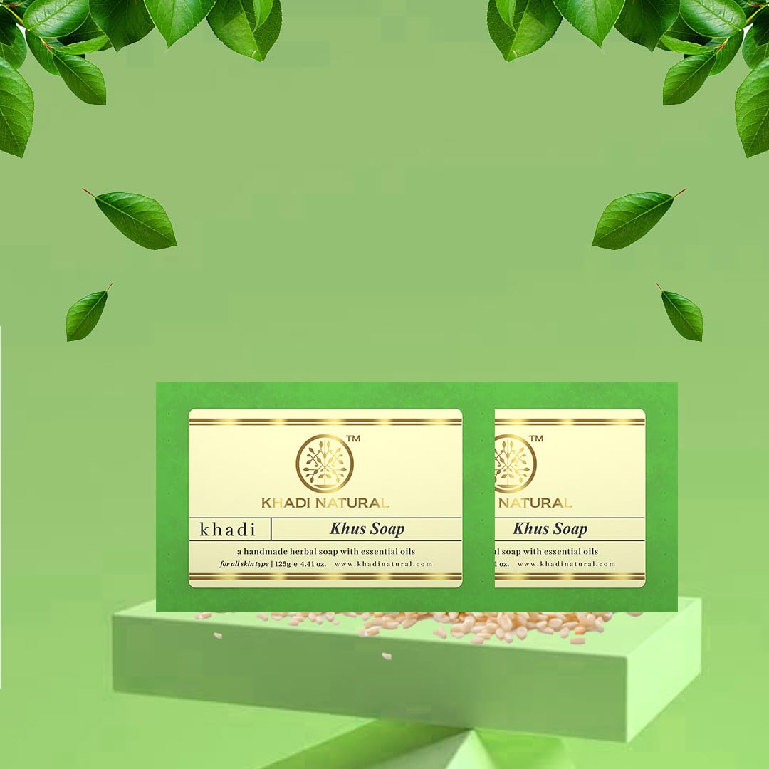 Khadi Natural Khus Handmade Soap, Solid Herbal Soap Bar, Pack of 2, 250g - label detail
