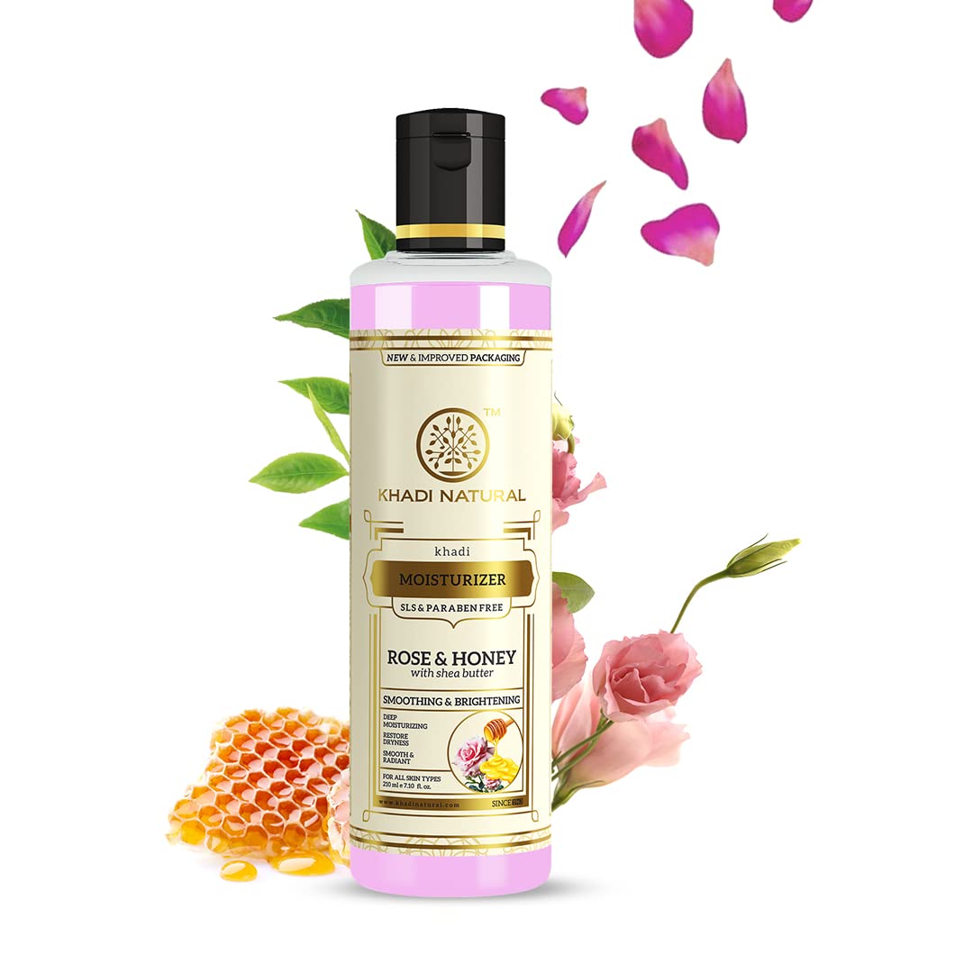 Khadi Natural Moisturising Lotion, Rose and Honey, 210ml, Body Lotion for All Skin Types