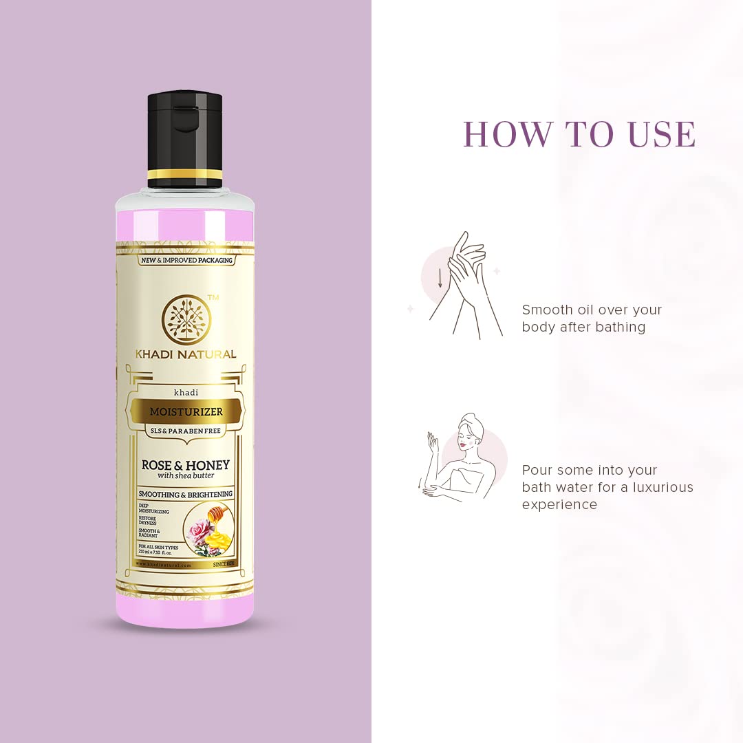 Khadi Natural Moisturising Lotion, Rose and Honey, 210ml, Body Lotion for All Skin Types - back view
