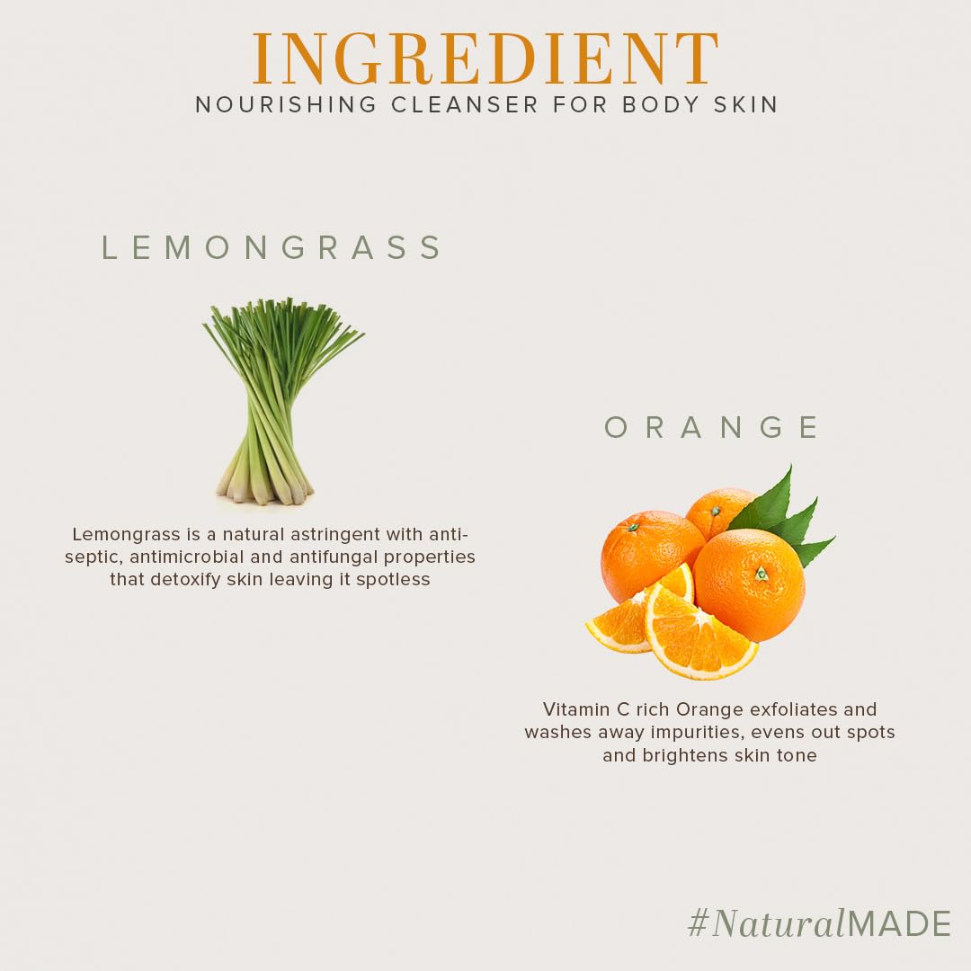 Khadi Natural Orange & Lemongrass Herbal Body Wash Shower Gel, 210ml, for Men and Women - back view