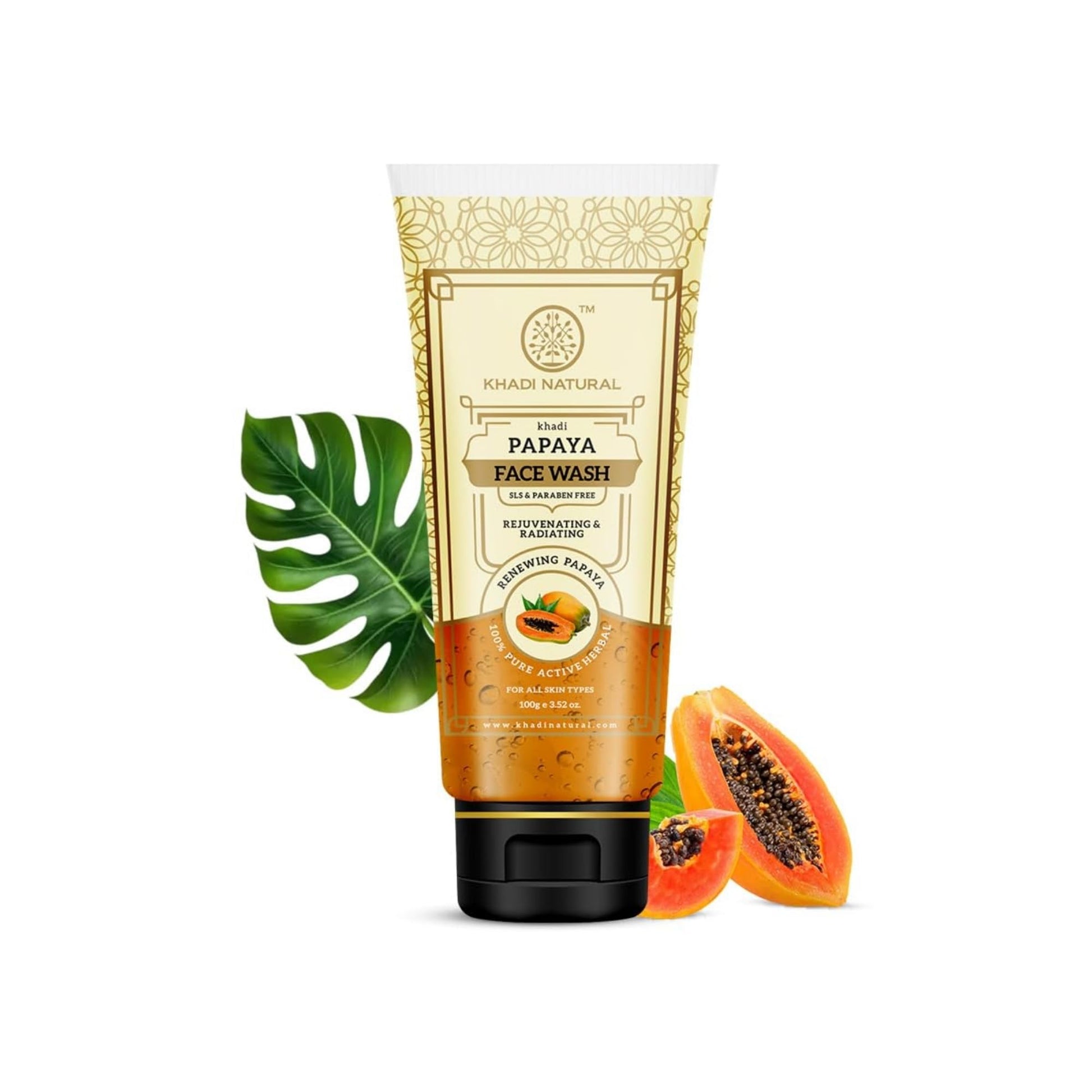 Khadi Natural Papaya Face Wash, Herbal Face Cleanser, SLS and Paraben Free, 210ml