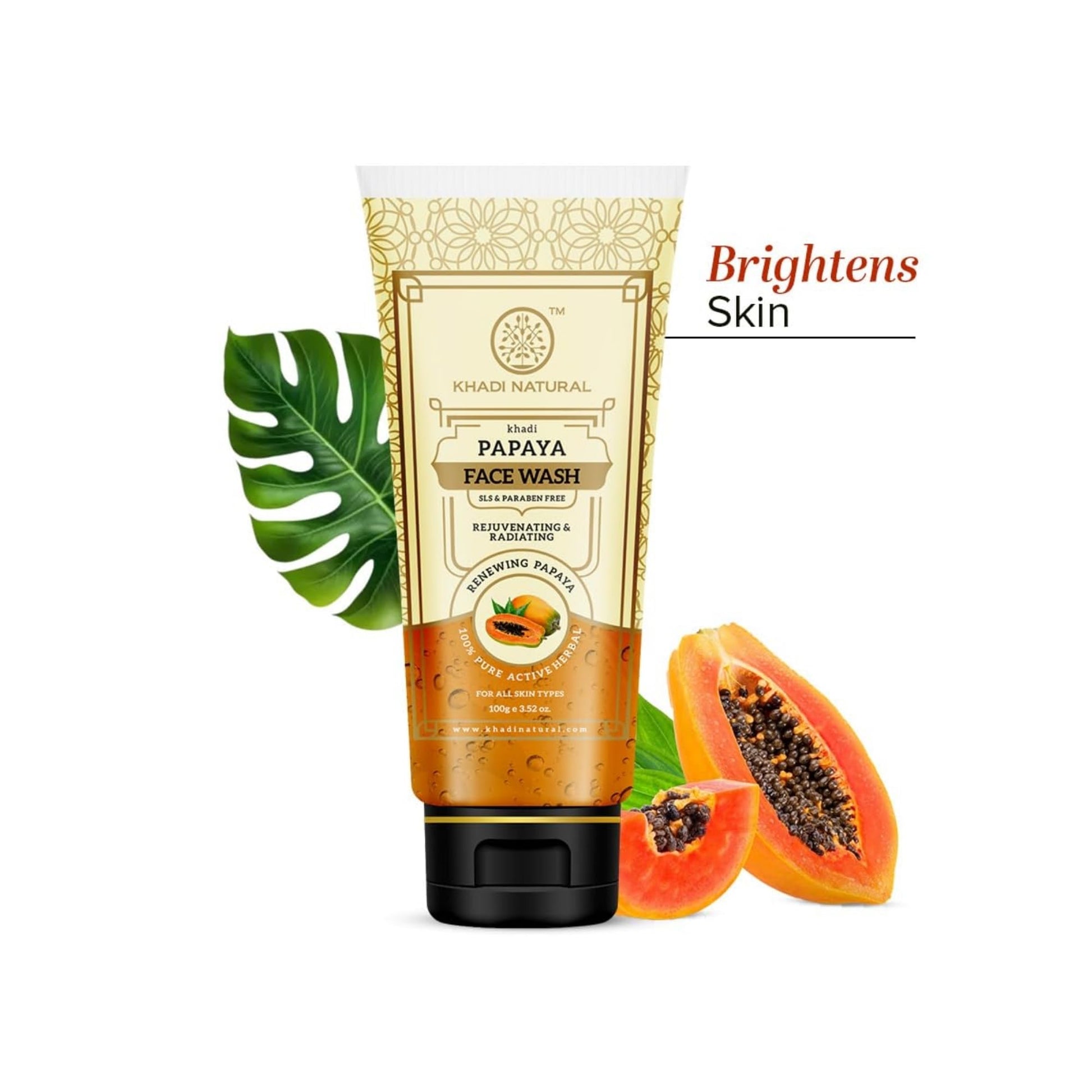 Khadi Natural Papaya Face Wash, Herbal Face Cleanser, SLS and Paraben Free, 210ml - back view