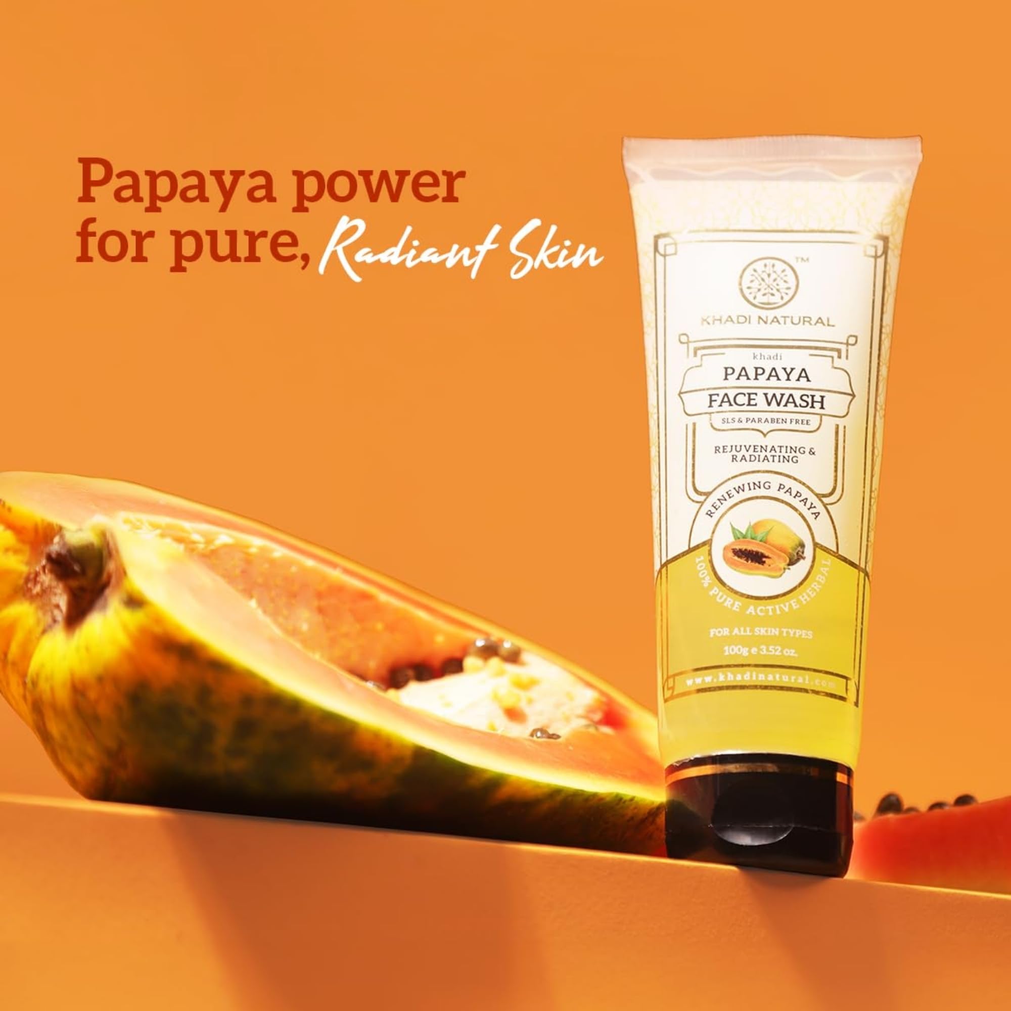 Khadi Natural Papaya Face Wash, Herbal Face Cleanser, SLS and Paraben Free, 210ml - packaging