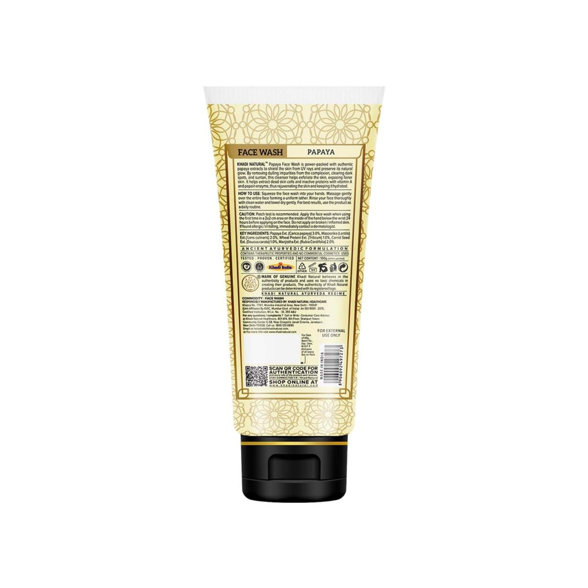 Khadi Natural Papaya Face Wash, Herbal Face Cleanser, SLS and Paraben Free, 210ml - in use