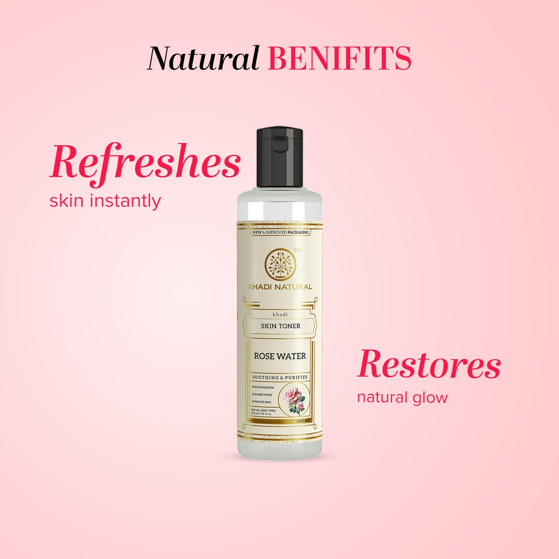 Khadi Natural Rose Water Skin Toner, 210ml, Herbal Facial Toner, Unisex, All Skin Types - front view