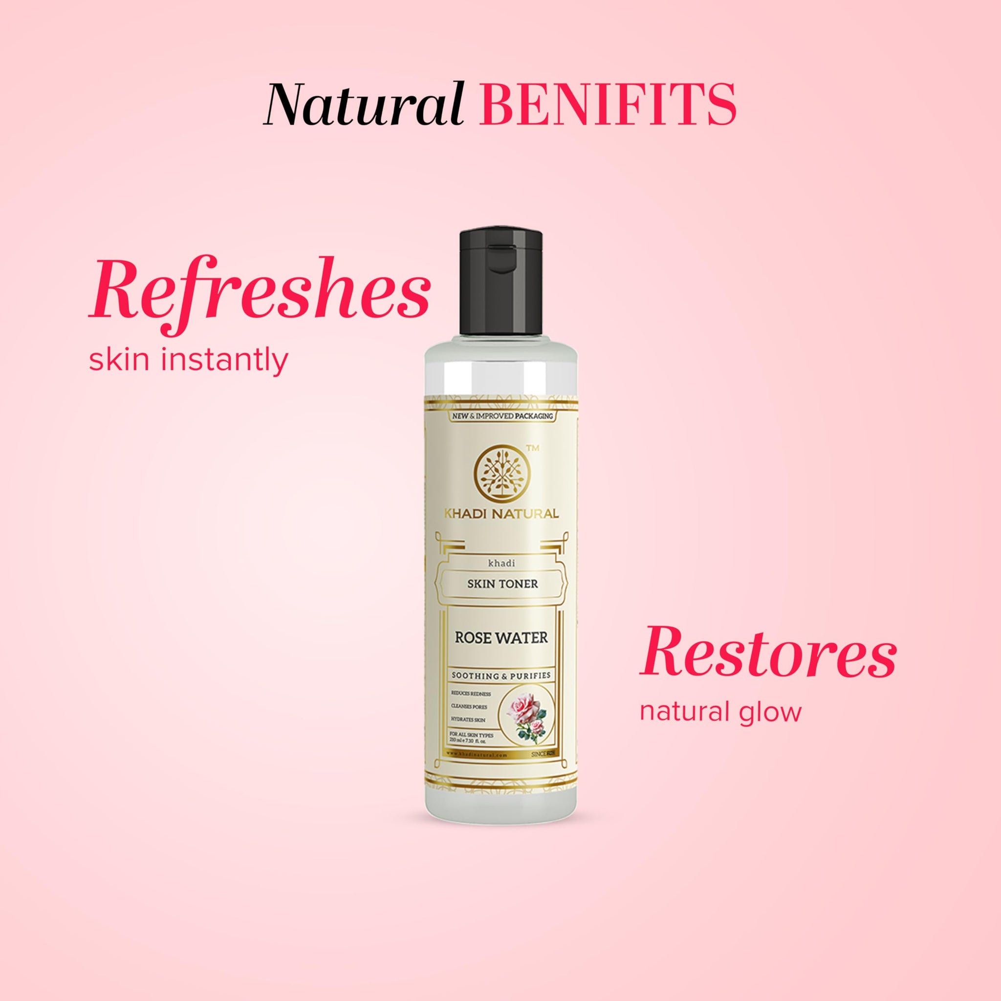 Khadi Natural Rose Water Skin Toner, 210ml, Herbal Facial Toner, Unisex, All Skin Types - front view