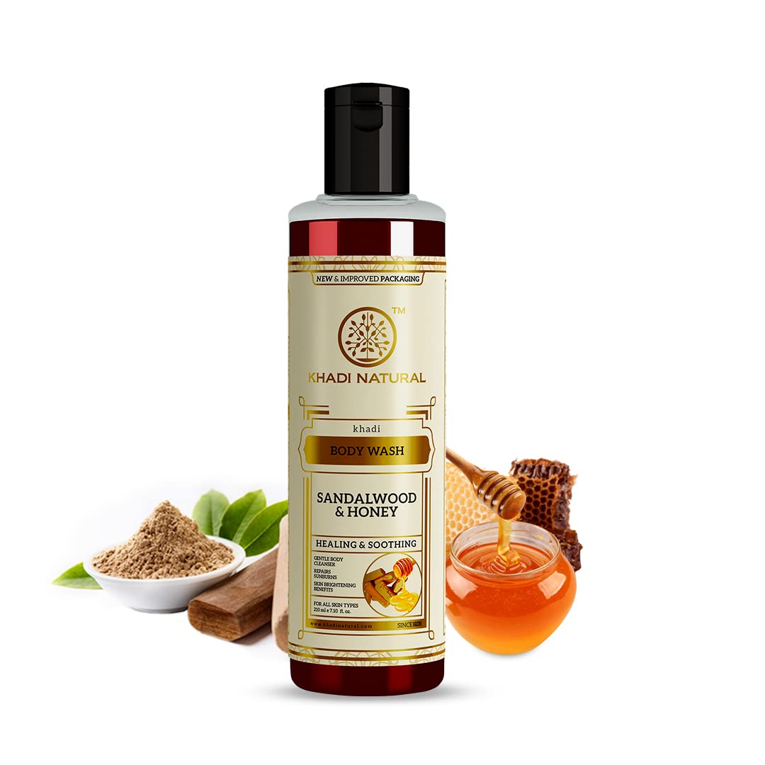 Khadi Natural Sandalwood & Honey Body Wash, Herbal Shower Gel, 210ml, Suitable for All Skin Types