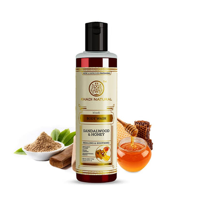 Khadi Natural Sandalwood & Honey Body Wash, Herbal Shower Gel, 210ml, Suitable for All Skin Types