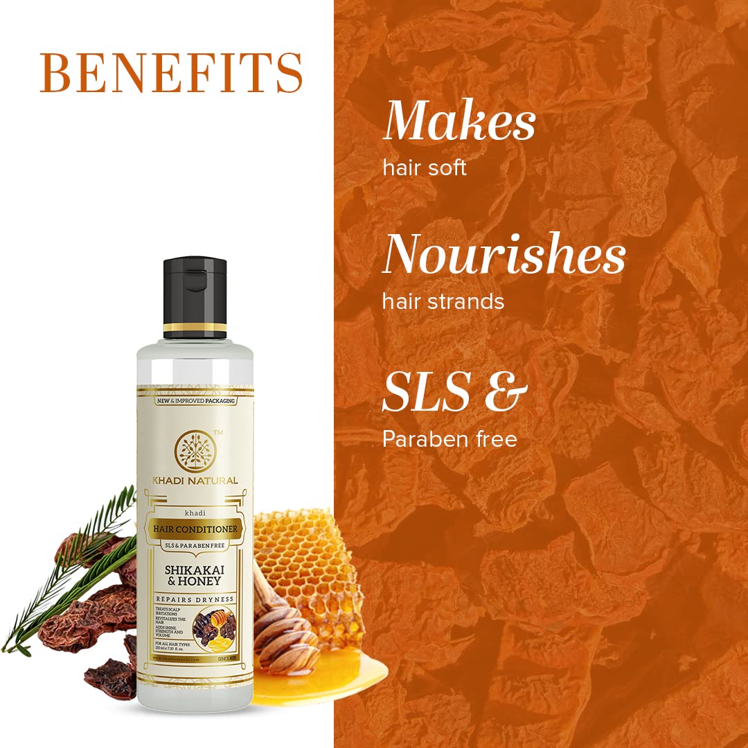 Khadi Natural Shikakai and Honey Herbal Hair Conditioner for All Hair Types, 210ml - front view