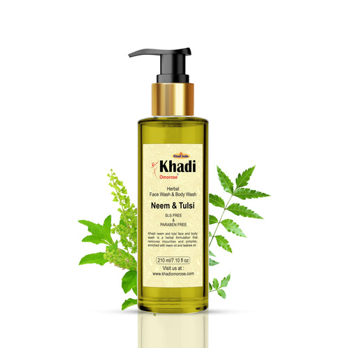 Khadi Omorose Neem and Tulsi Face and Body Wash, 210ml, Herbal Body Wash Gel for All Skin Types