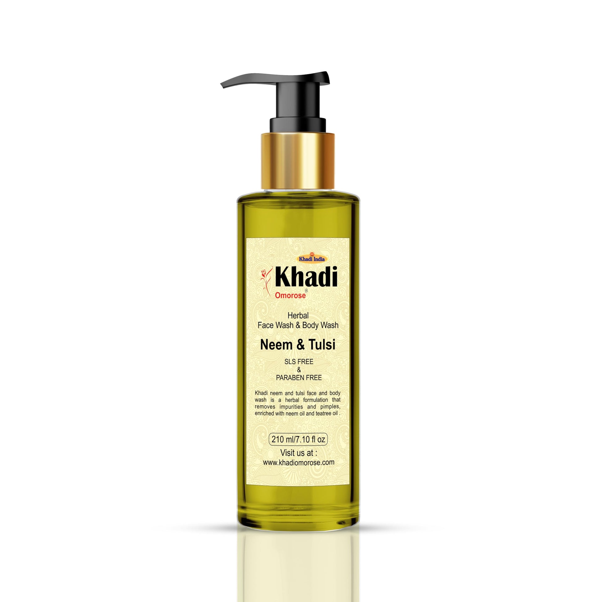 Khadi Omorose Neem and Tulsi Face and Body Wash, 210ml, Herbal Body Wash Gel for All Skin Types - front view