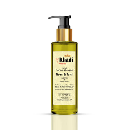 Khadi Omorose Neem and Tulsi Face and Body Wash, 210ml, Herbal Body Wash Gel for All Skin Types - front view