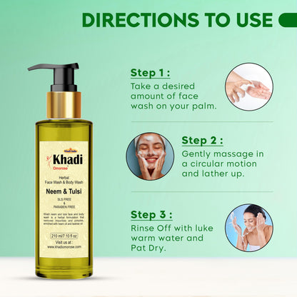 Khadi Omorose Neem and Tulsi Face and Body Wash, 210ml, Herbal Body Wash Gel for All Skin Types - packaging