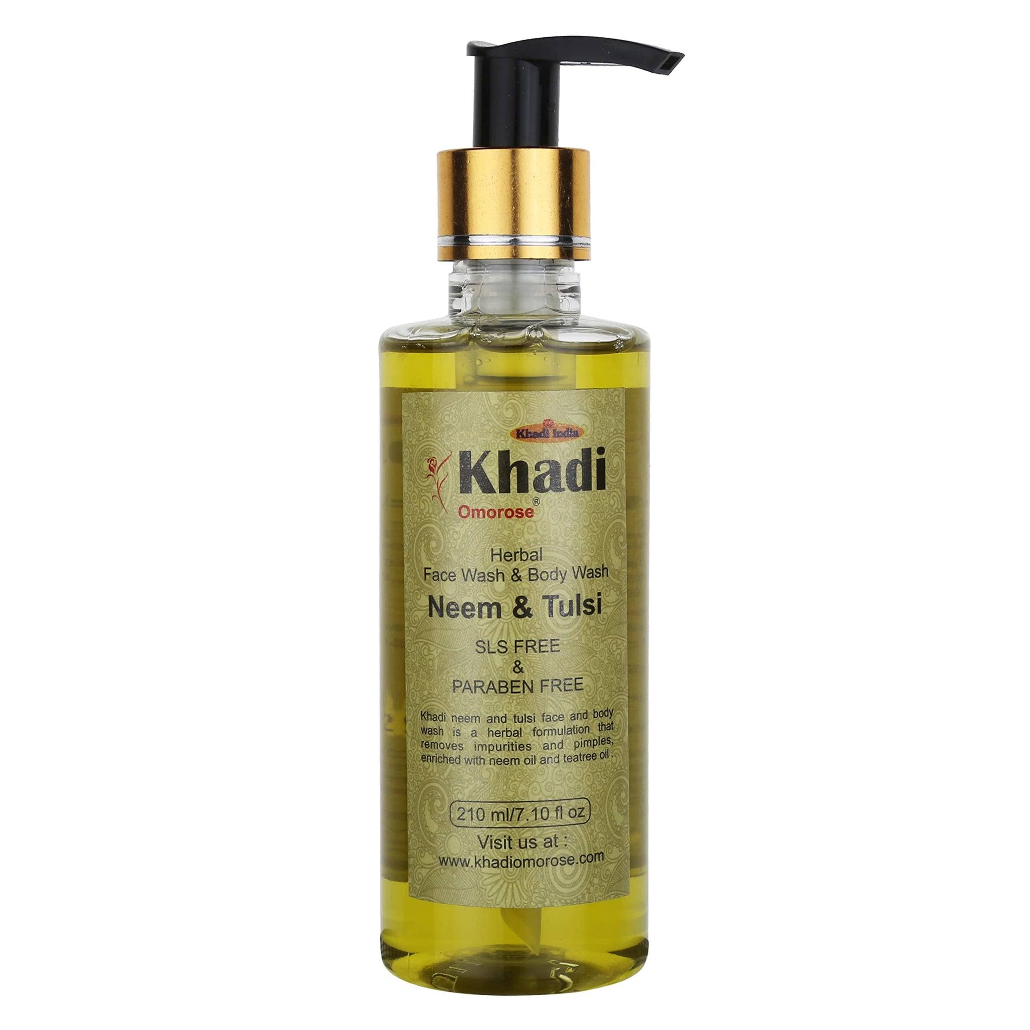 Khadi Omorose Neem and Tulsi Face and Body Wash, 210ml, Herbal Body Wash Gel for All Skin Types - ingredients panel
