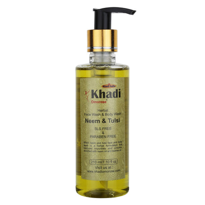 Khadi Omorose Neem and Tulsi Face and Body Wash, 210ml, Herbal Body Wash Gel for All Skin Types - ingredients panel