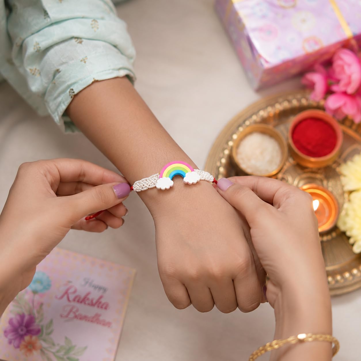 Khillayox Designer kids Cartoon Rakhi Set of 5 for Brother with Greeting Card & Roli Chawal Pack | Handmade Beaded Bracelet T