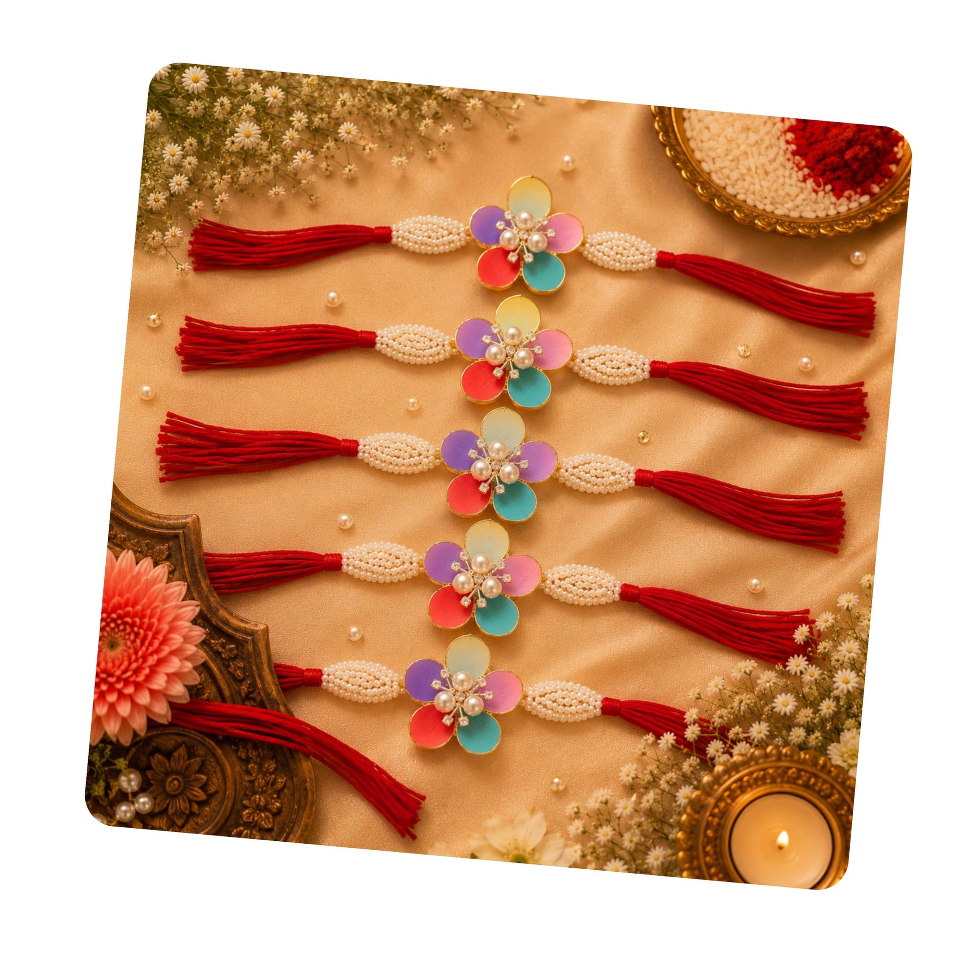 Khillayox Designer kids Cartoon Rakhi Set of 5 for Brother with Greeting Card & Roli Chawal Pack | Handmade Beaded Bracelet T