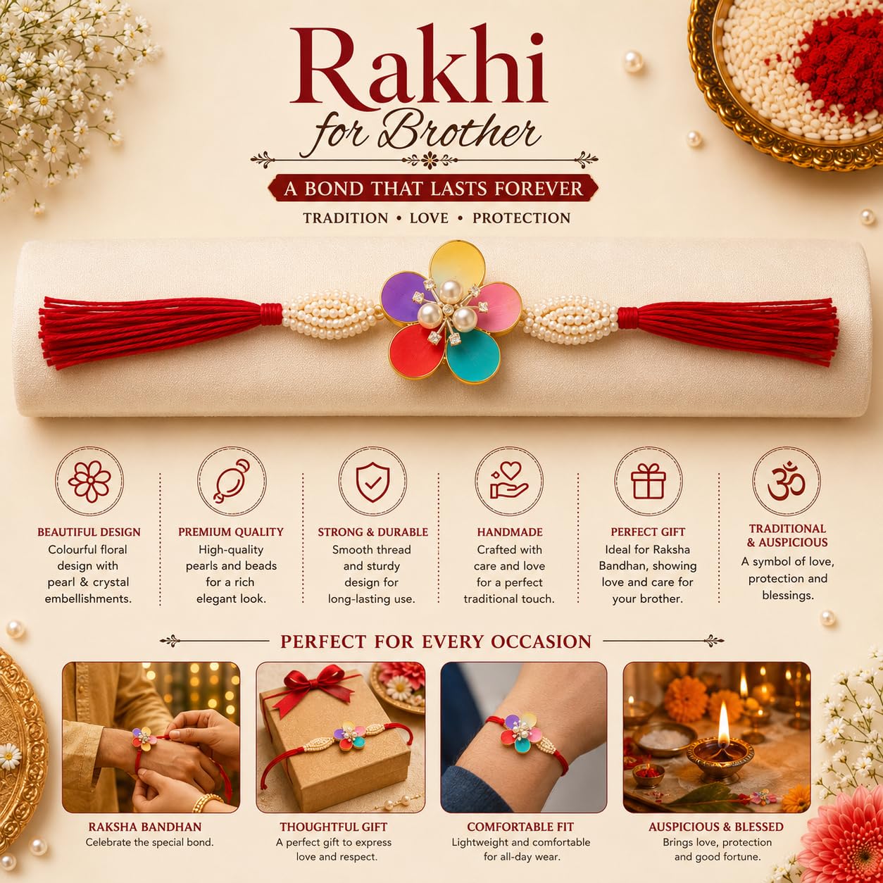 Khillayox Designer kids Cartoon Rakhi Set of 5 for Brother with Greeting Card & Roli Chawal Pack | Handmade Beaded Bracelet T