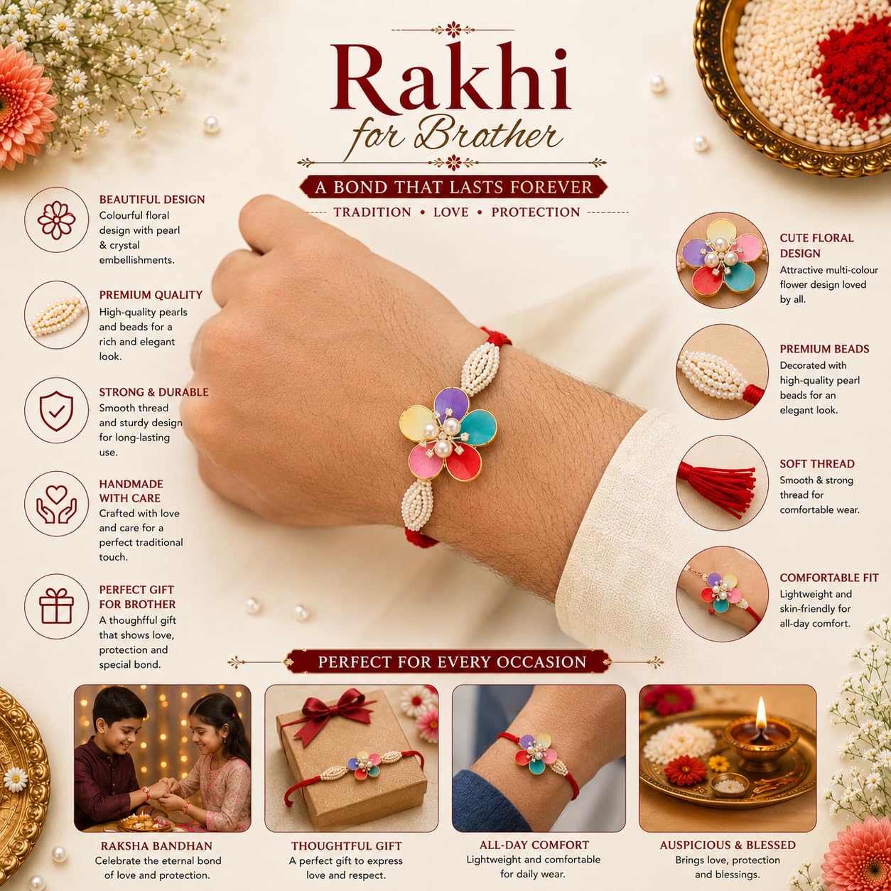 Khillayox Designer kids Cartoon Rakhi Set of 5 for Brother with Greeting Card & Roli Chawal Pack | Handmade Beaded Bracelet T