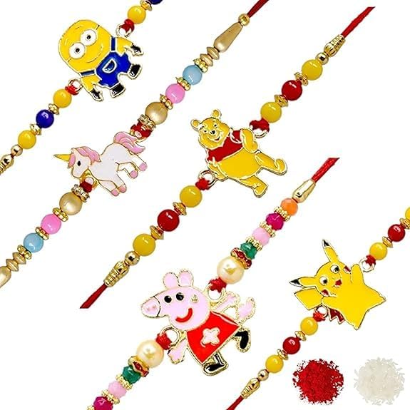 Kids Metal Rakhi – Cartoon Character Rakhi/Bracelet for Boys | Durable Design with Roli Chawal | Raksha Bandhan Gift Card (BH