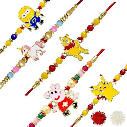 Kids Metal Rakhi – Cartoon Character Rakhi/Bracelet for Boys | Durable Design with Roli Chawal | Raksha Bandhan Gift Card (BH