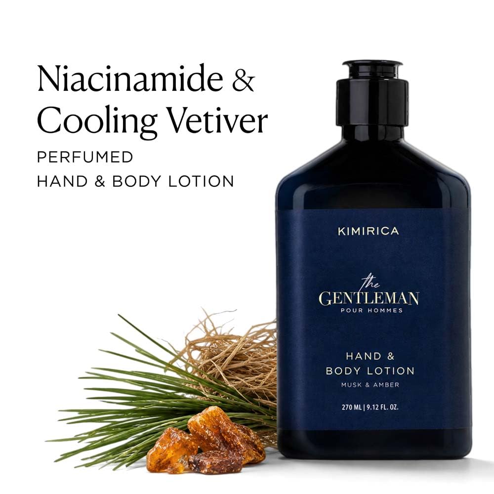 KIMIRICA The Gentleman Niacinamide Hand & Body Lotion, 270ml, Vetiver Patchouli Scent with Shea Butter - front view